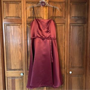 Strapless red satin dress